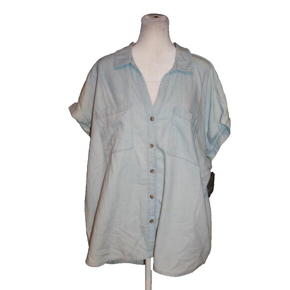 Falls Creek Tops - Falls Creek SS Utility Shirt Womens Size 2X Short Sleeve Blouse Top Button NEW